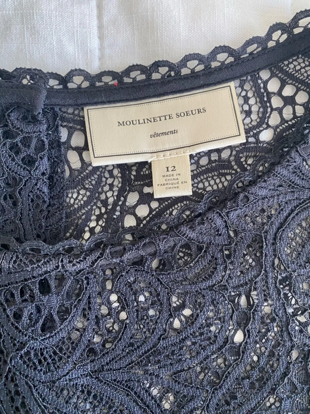 Anthropologie Moulinette Soeurs Black Lace Yoke & Sleeve Blouse Size 12 - Picture 12 of 14